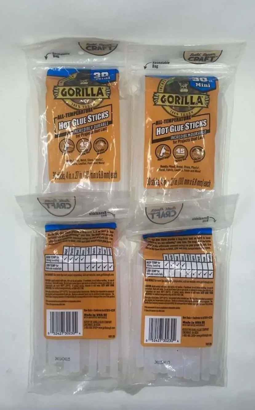 Gorilla All-Temperature Mini Hot Glue Sticks 4-inch, 30 Count (Lot of 4 Packs)